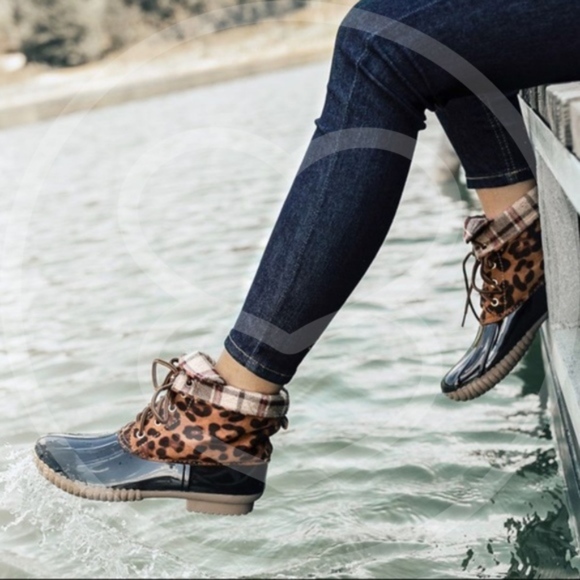 Leopard print lace up Plaid Duck Boots - Picture 5 of 7
